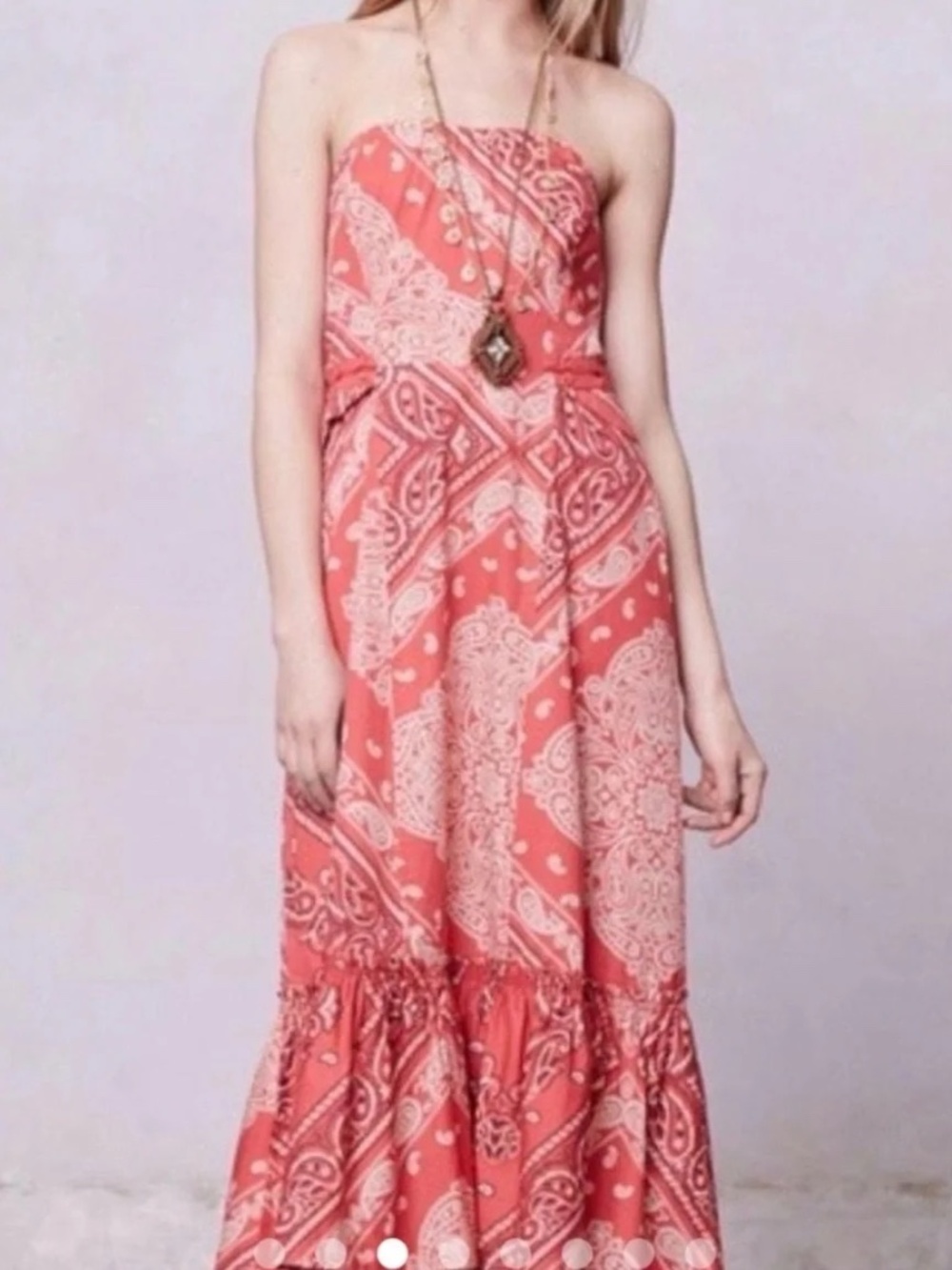 NWT Anthropologie HOLDING HORSES Strapless Red White Paisley Midi Dress 2